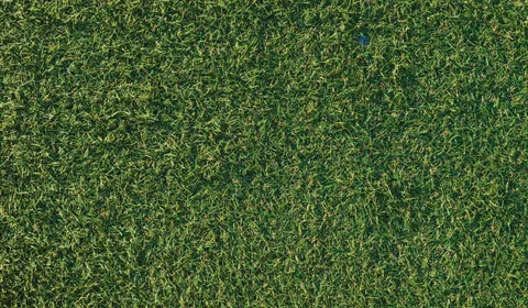 Top-down view of artificial turf fibers and infill in a St. George backyard
